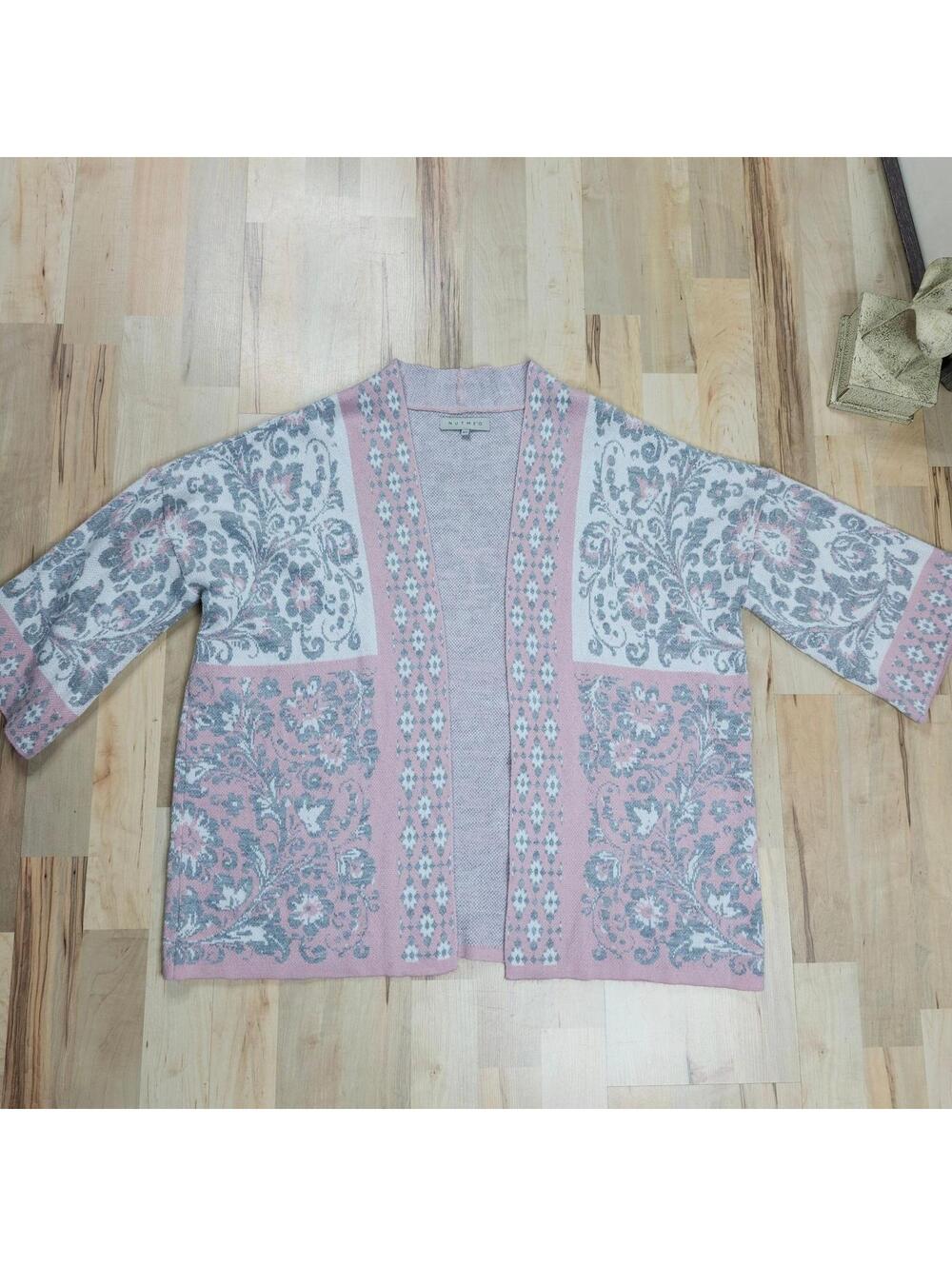 Nutmeg Pink and Gray Patterned Knit Cardigan